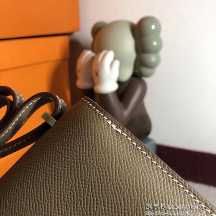 HERMES愛馬仕 空姐包 constance 大象灰 EPSOM 18cm 金扣 蠟線縫製 單肩斜挎包  Ama1491